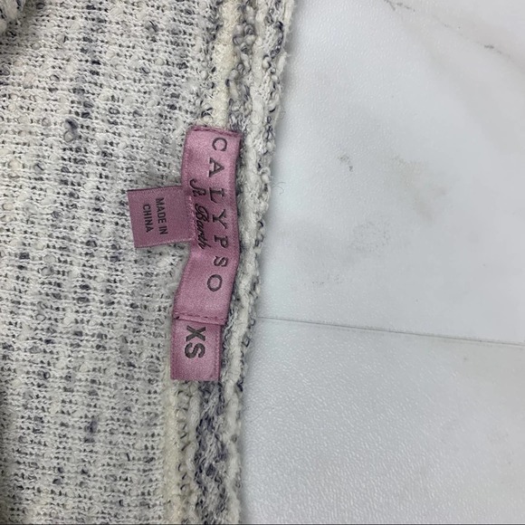 Calypso Womens Sz XS Tunic Top Striped Cream Grey Boho Tassels Fringe Lagenlook - Picture 2 of 10